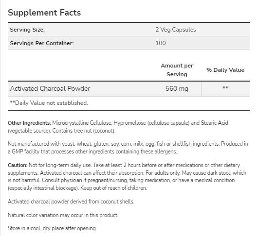 Charbon activé 280 mg - 200 capsules