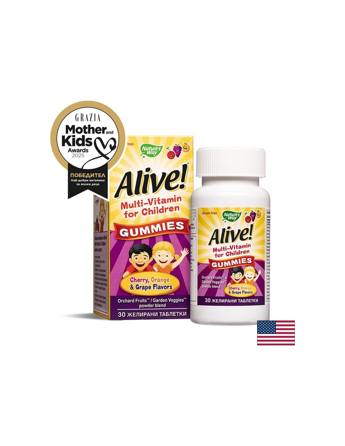 <tc>Alive</tc>! Gummies multivitaminés pour enfants / <tc>Alive</tc>! Multivitamines pour enfants, 30 comprimés de gel Nature's Way