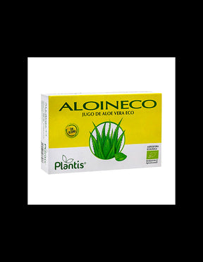 Organic aloe vera juice (without aloin) - Aloin Eco Zumo de Aloe Vera Eco /Sin Aloina/ Plantis®, 20 ampoules - Nutra Best Europe