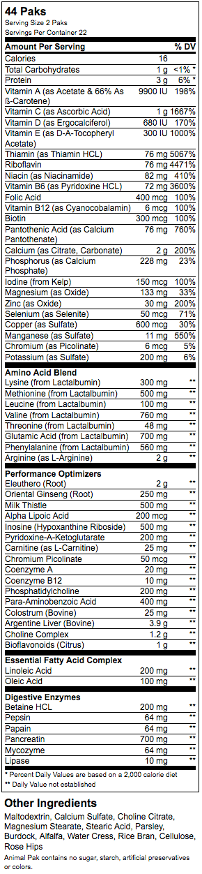 Animal Pak - 15 packs
