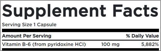 Vitamine B6 100 mg/pyridoxine - 250 capsules