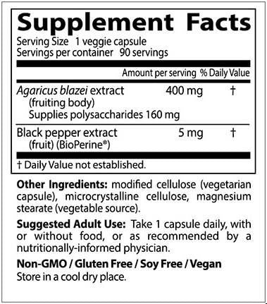Meilleur Agaricus blazei avec biopérine - 90 capsules