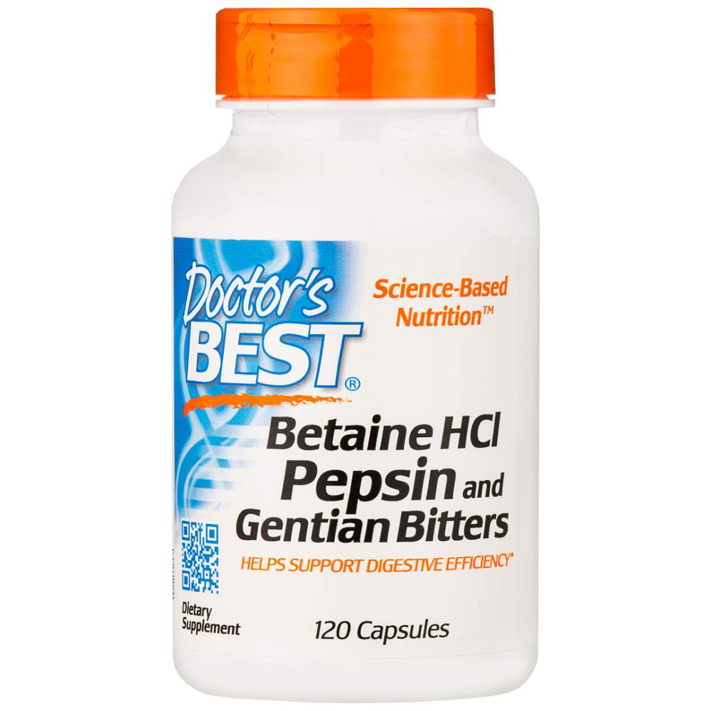 Meilleure bétaïne HCl 650 mg/avec pepsine & gentian amers - 120 capsules