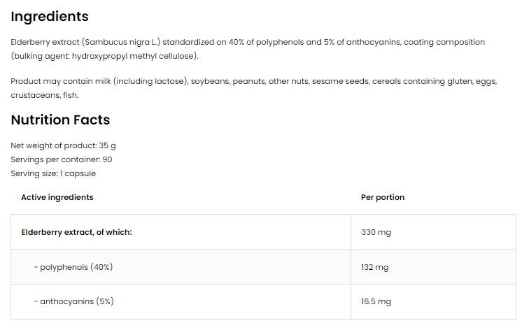 Extrait de sureau 330 mg | Capsules vege 90