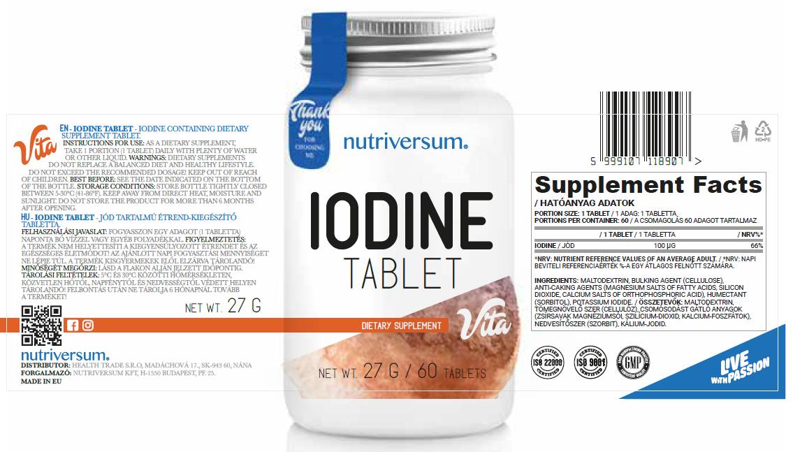 Comprimé d'iode 100 mcg - 60 comprimés