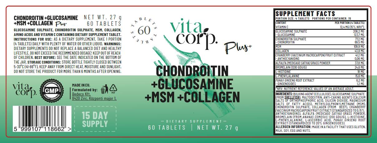 Chondroïtine + glucosamine + msm + collagène - 60 comprimés