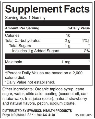 Kids Melatonin Gummies 1 mg | Comprimés à croquer de la fraise 60