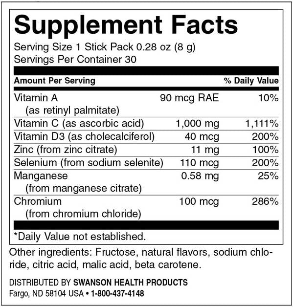 Aide à l'immunité avec C Plus Vitamine D et Zinc | Flavour d'agrumes 30 packs