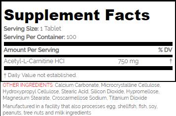 Alcar/acétyl L-carnitine 750 mg - 100 comprimés