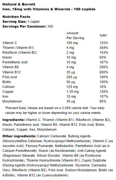 Fer 15 mg | Avec des vitamines et des minéraux 100 capsules