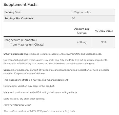 Citrate de magnésium 400 mg - 120 capsules