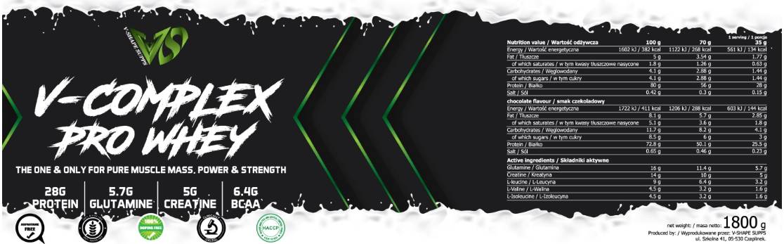 V-Complex Pro Whey | Concentré de protéines de lactosérum avec des grammes BCAA 1800
