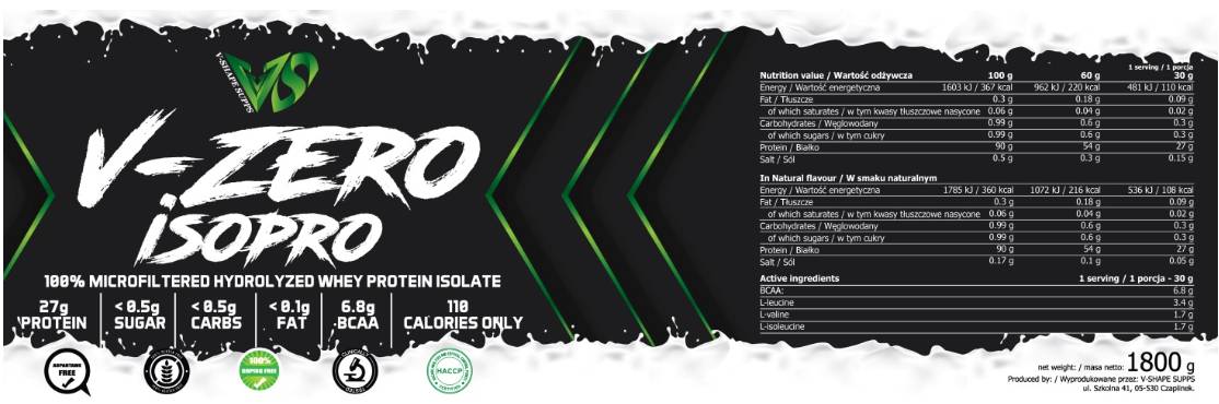 V-Zero ISO Pro | Isolat de protéines de lactosérum - 1800 grammes