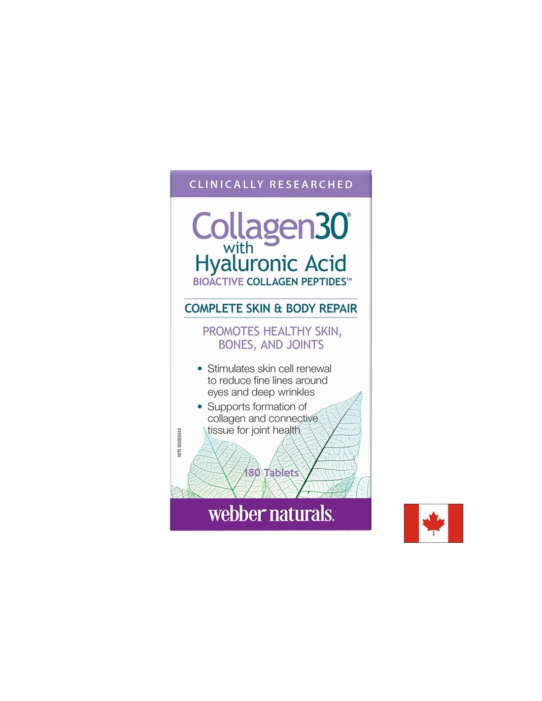 Collagen30® avec acide hyaluronique/Collagène (peptides de collagène bioactifs) avec acide hyaluronique, 180 comprimés <tc>Webber Naturals</tc>