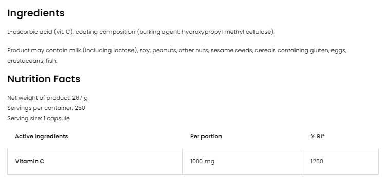 Vitamine C 1000 mg - 250 capsules