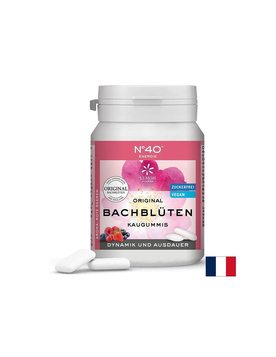 Mâcher de la gomme avec des essences de fleurs du Dr Bach n ° 40 - énergie, 40 morceaux avec une saveur de fruits forestiers