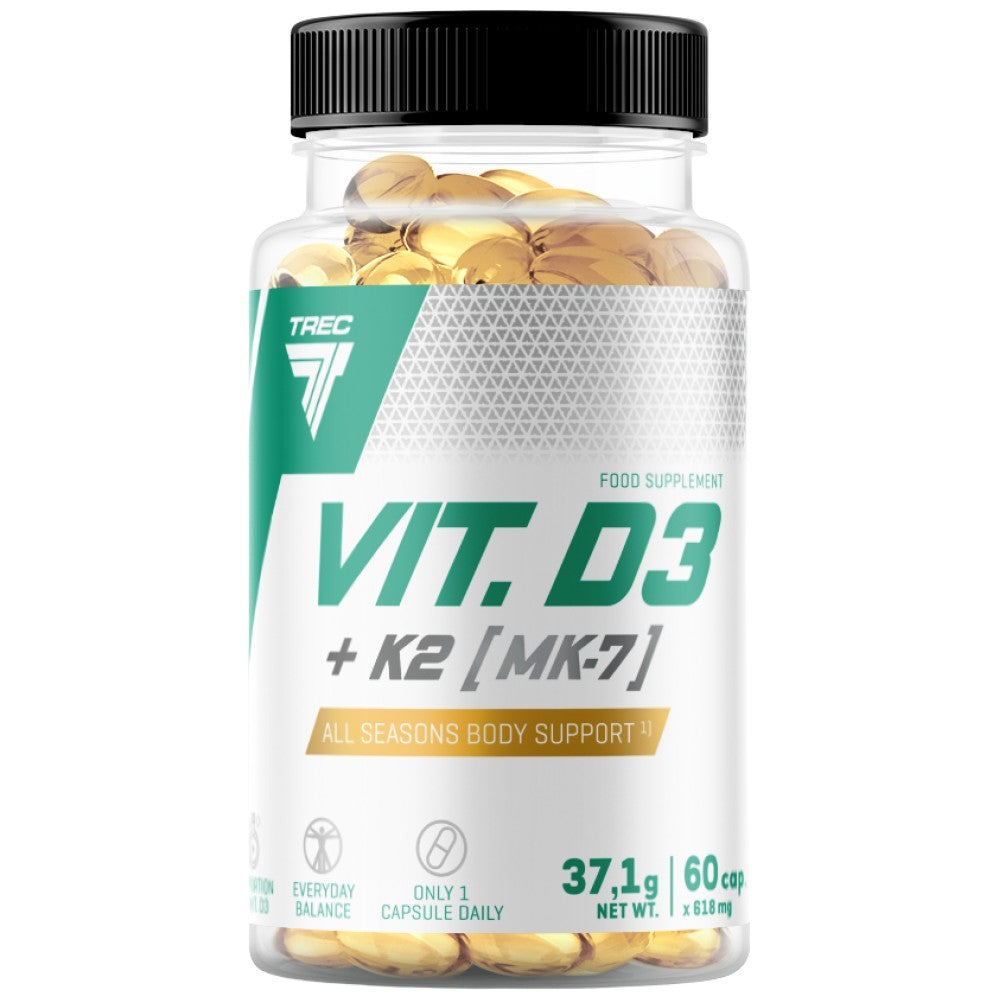 Vit. D3 + K2 (MK-7) | Capsules de vitamine D et de vitamine K2 Formule 60