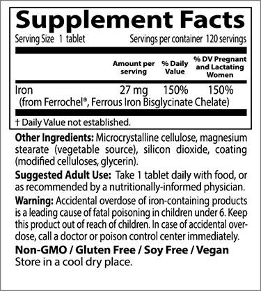 Meilleure absorption élevée à 100% de fer chélé - 120 comprimés