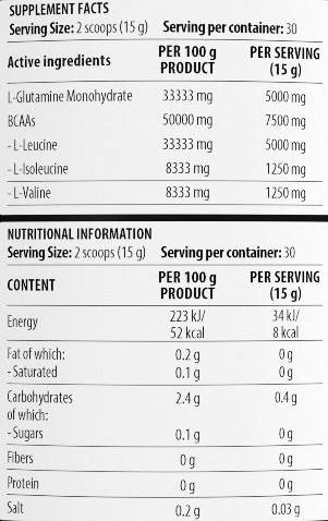Formation à haute intensité BCAA 4: 1: 1 + glutamine - 450 grammes
