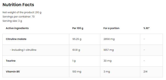 <tc>OstroVit</tc> Poudre de malate de citrulline [210 grammes, 70 doses]
