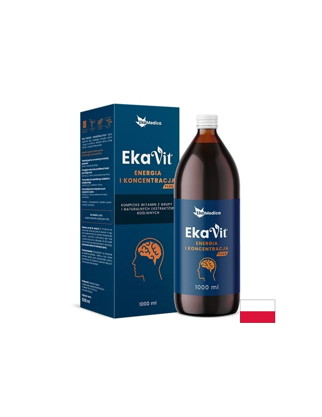 Vitamine liquide avec extraits à base de plantes pour l'énergie et la concentration - Ekavit, 1 litre, 20 doses