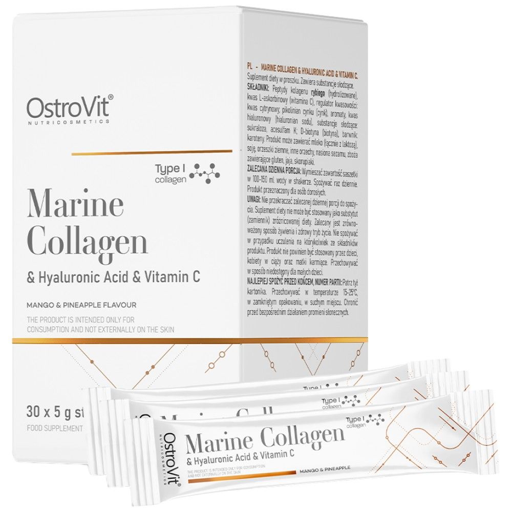 Collagène marin et poudre d'acide hyaluronique | avec la vitamine C - 200 ррама