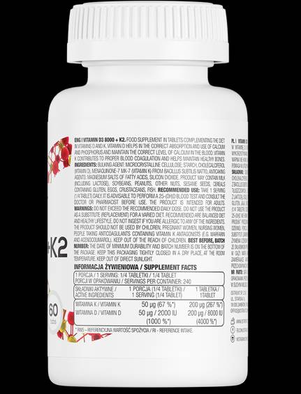 Vitamine D3 8000 + K2 200 mcg 60 comprimés