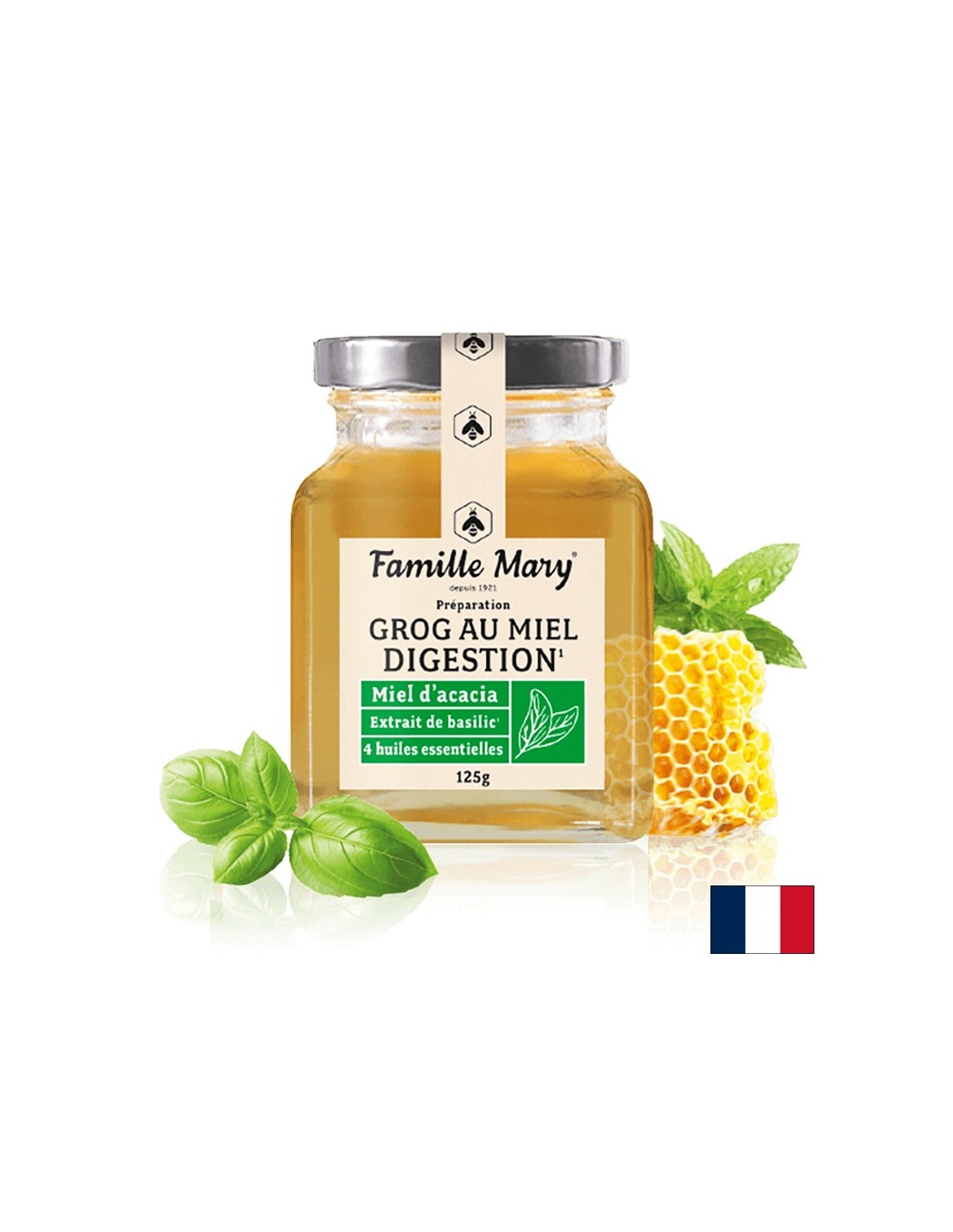 Grog pour une bonne digestion (avec du miel Acacia, 4 types d'huiles essentielles et de basilic), 125 g