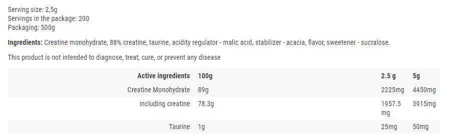 Poudre de monohydrate de créatine - 500 grammes