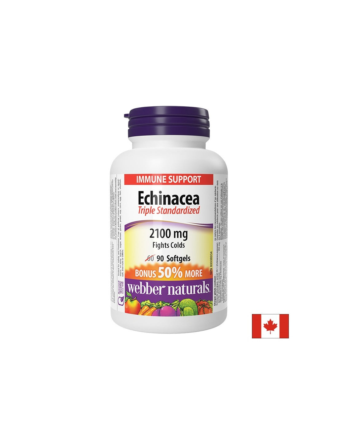 Immunité - Échinacée (extrait triple standardisé) 2100 mg, 90 capsules SoftGel