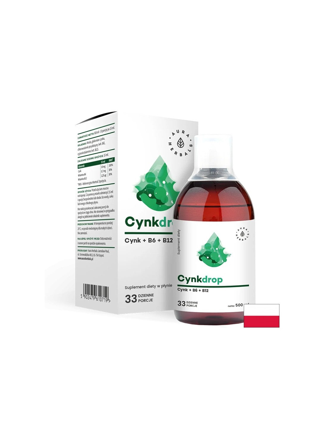Immunité et système nerveux - Zinc + Vitamines B6 et B12, 500 ml <tc>Aura Herbals</tc>