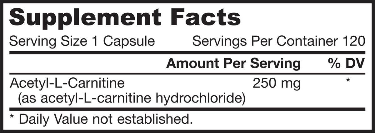 Acétyl L-carnitine 250 mg - 120 capsules