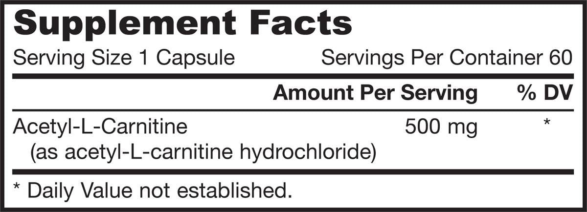 Acétyl L-carnitine 500 mg - 60 capsules