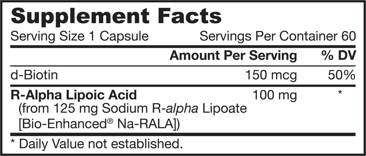R-alpha acide lipoïque + biotine - 60 capsules