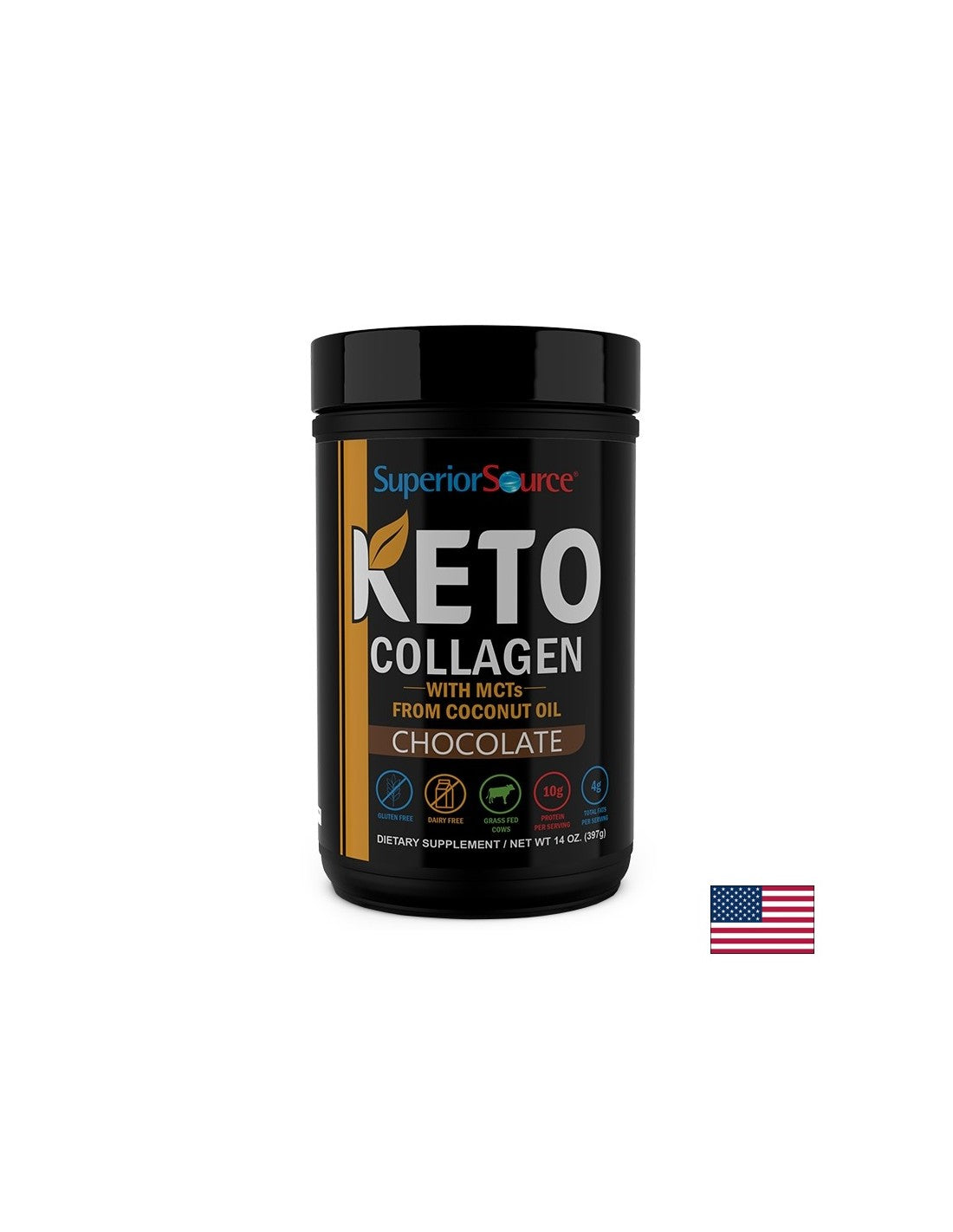 Collagène Keto + Huile de noix de coco triglycérides à chaîne moyenne - saveur de chocolat, 397g de poudre