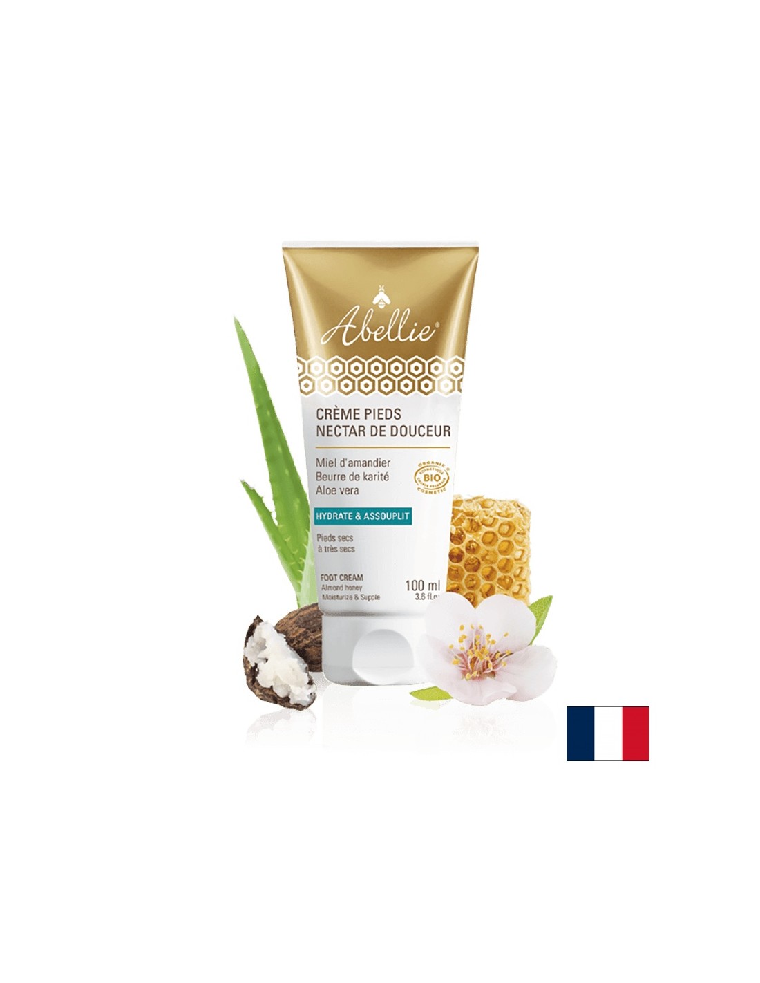 Pied hydratant et crème à talon avec miel d'amande, beurre de karité, aloe vera, 100 ml