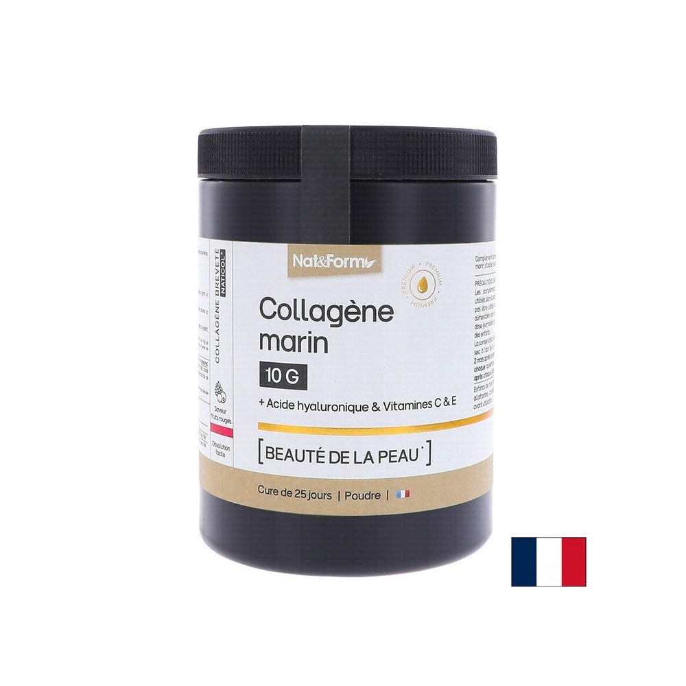 Collagène marin hydrolysé + acide hyaluronique, vitamine C et E, poudre de 315 g, avec saveur de fruits de la passion