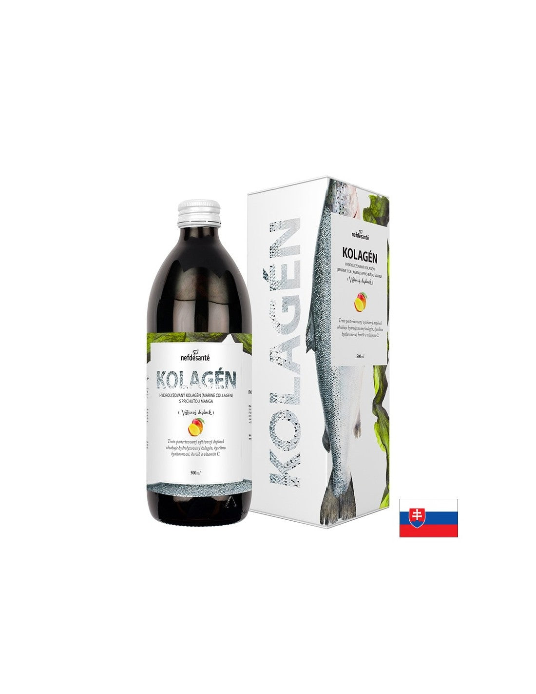 Collagène marin, acide hyaluronique, vit. C et magnésium - formule de cheveux, de peau et de ongles, 500 ml, 16 doses (saveur de mangue)
