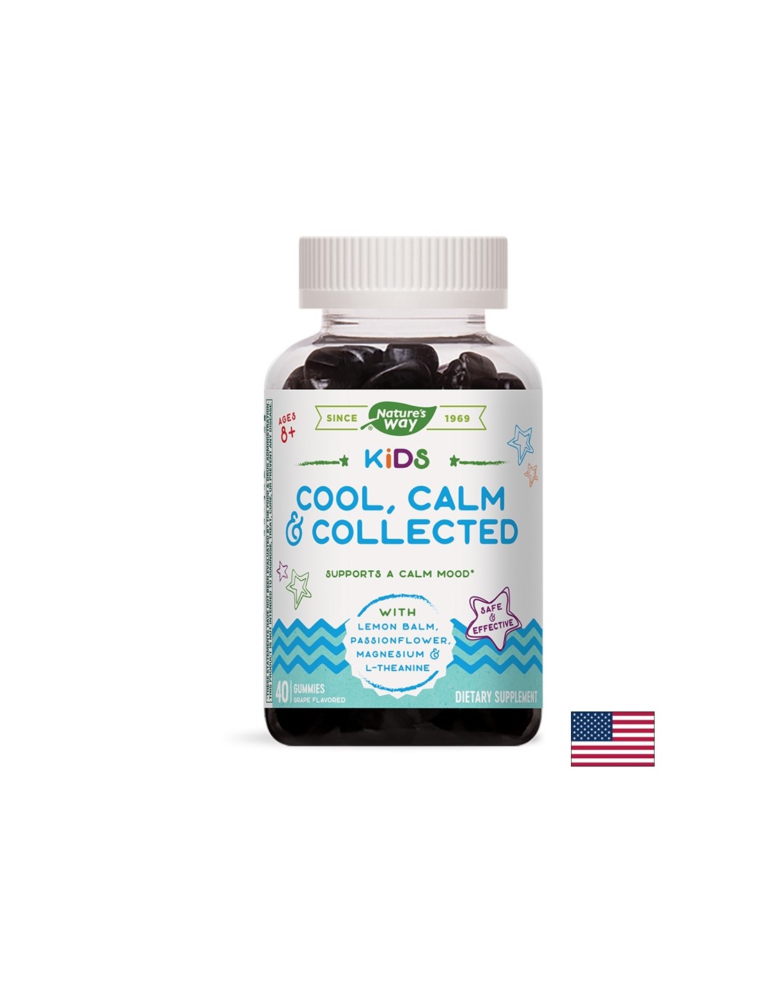 Enfants cool, calme et collecté/avec du baume de citronnage, de la passion, du magnésium, de la L-théanine /, 40 Nature's Way Gel Tablets