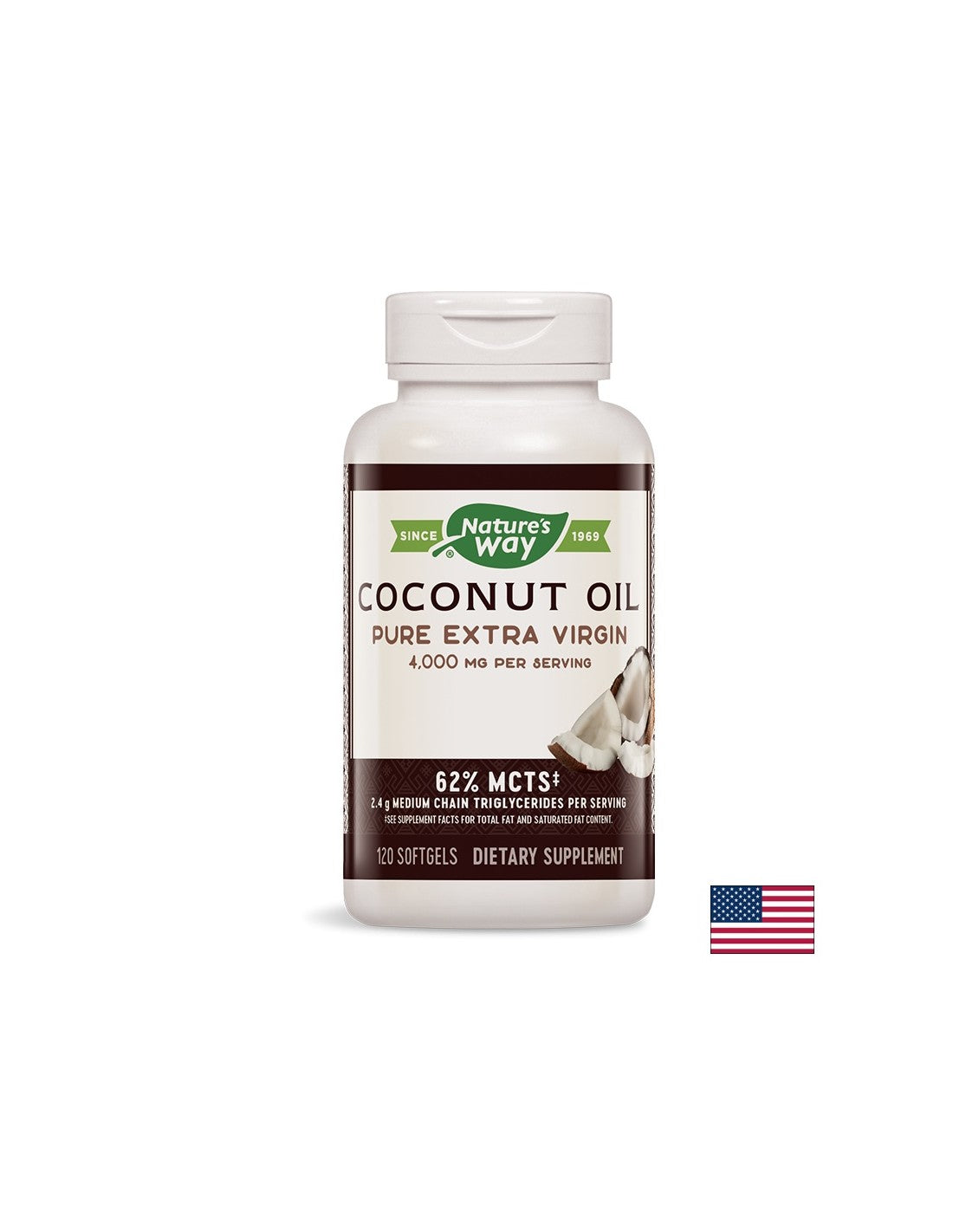 Huile de coco organique 1000 mg - 120 capsules de gel