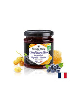 Confiture de miel biologique, bleuets et raisins, 220 g