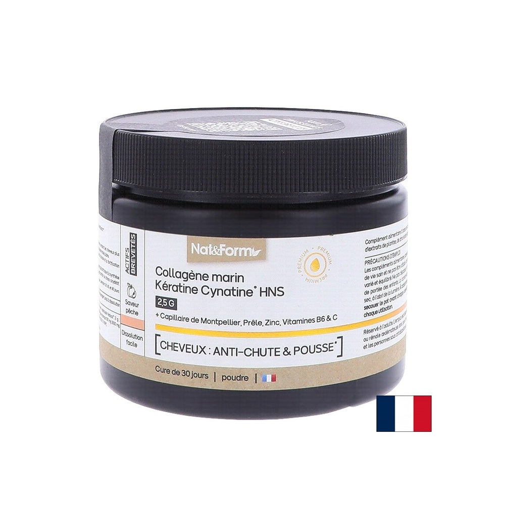 Cheveux et peau - Collagène marin hydrolysé + Kératine HNS, 120 g de poudre