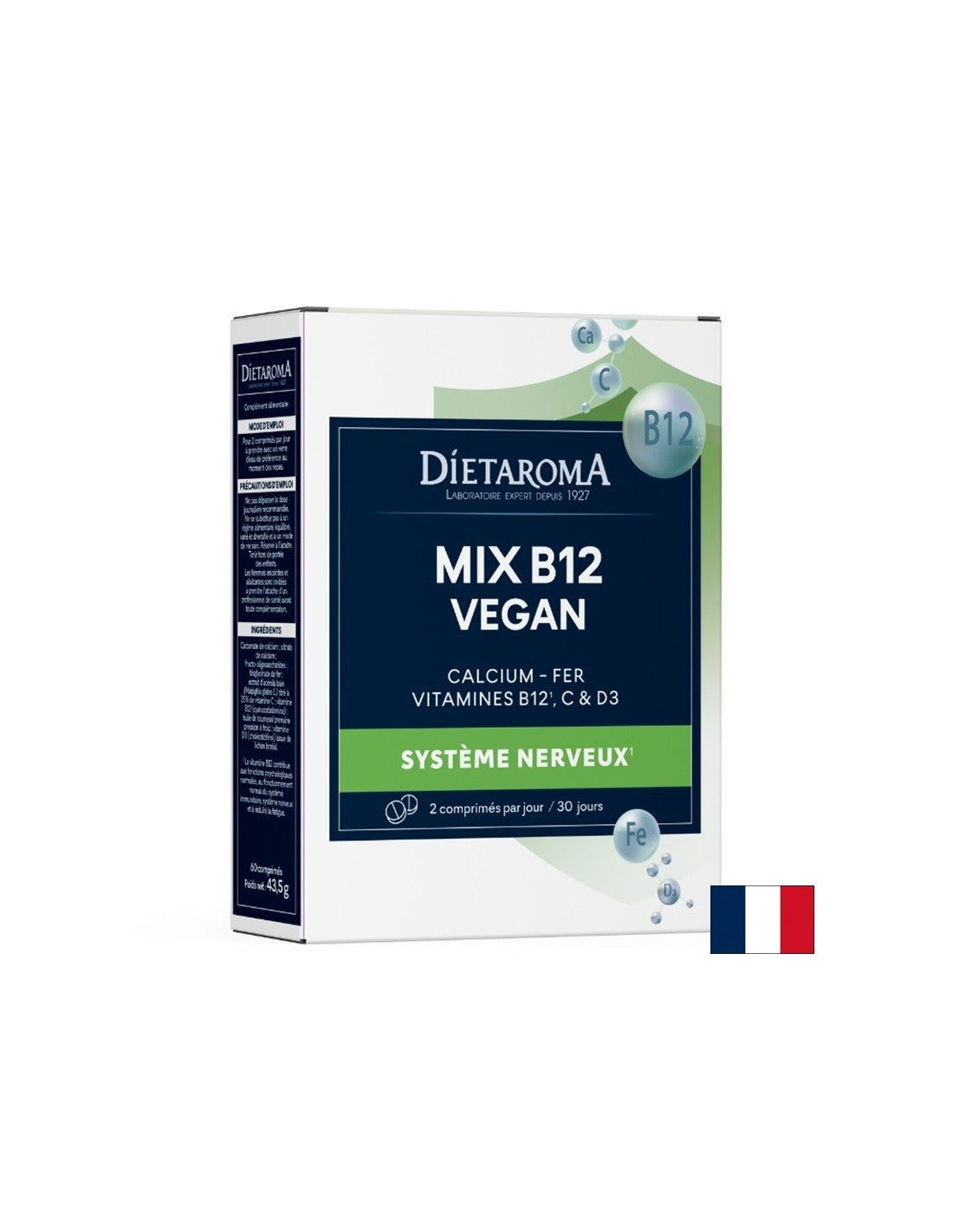 Système osseux et circulation - Vitamine B12 + fer, calcium, vitamine C et D3 (formule végétalienne), 60 comprimés