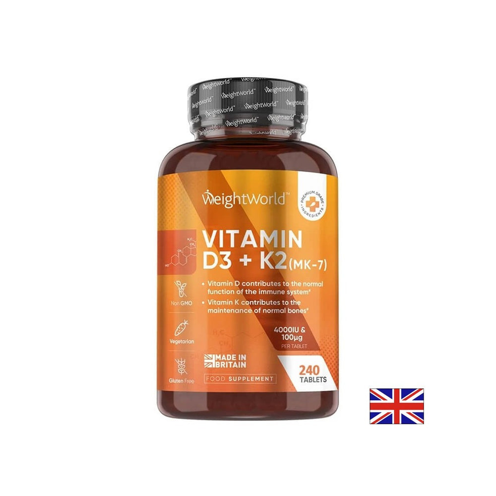Système osseux - Vitamine D3 4000 UI + K2 100 µg, 180 comprimés World World