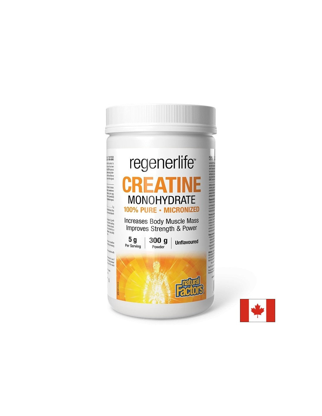 Créatine monohydrate (micronisé) RegenerLife ™ - force, endurance et performance musculaire, 5000 mg x 300 g de poudre