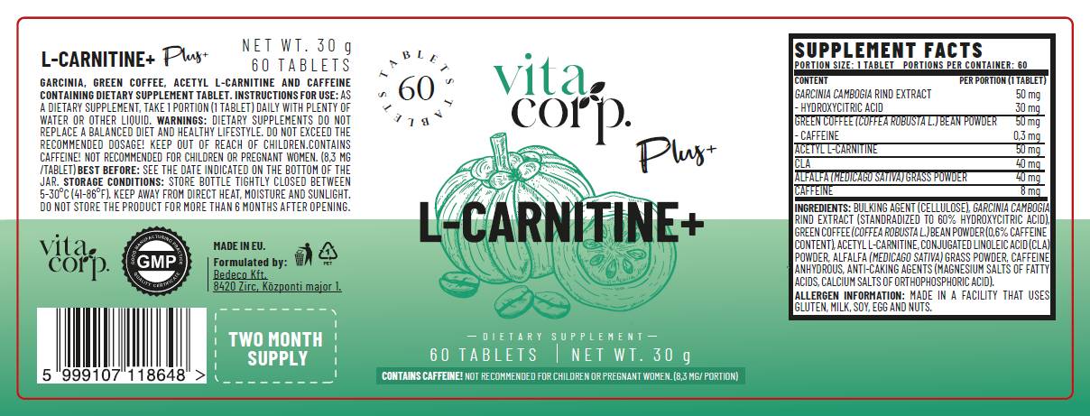 L-carnitine + | Avec Garcinia, CLA et Green Coffee - 60 comprimés
