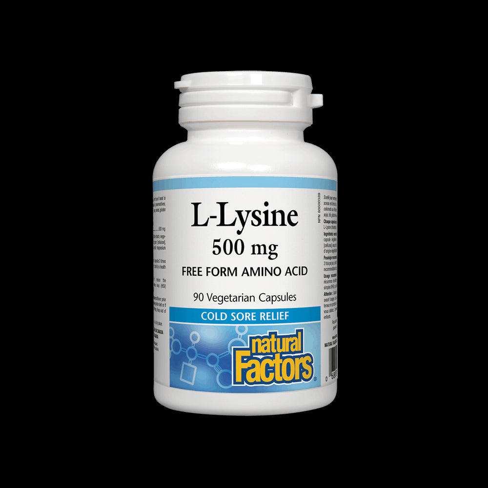 Herpès simplex, ostéoporose et santé cardiaque – L-lysine 500 mg, 90 gélules <tc>Natural Factors</tc>