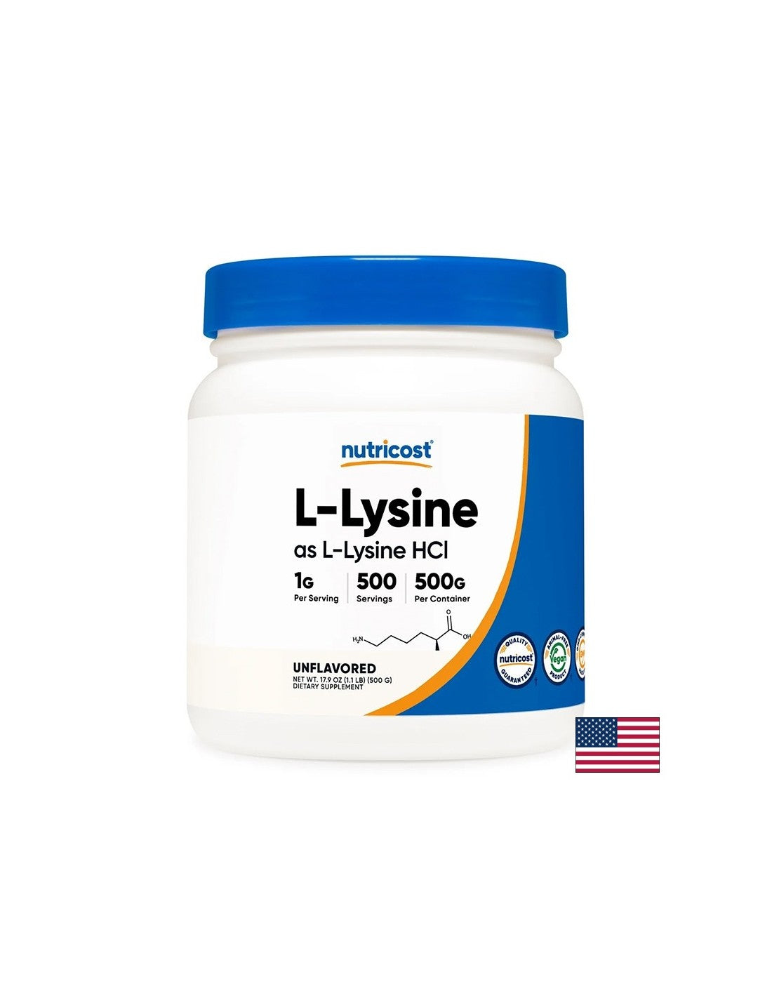 L-lysine - Protection immunitaire et réparation des tissus, 500 g de poudre