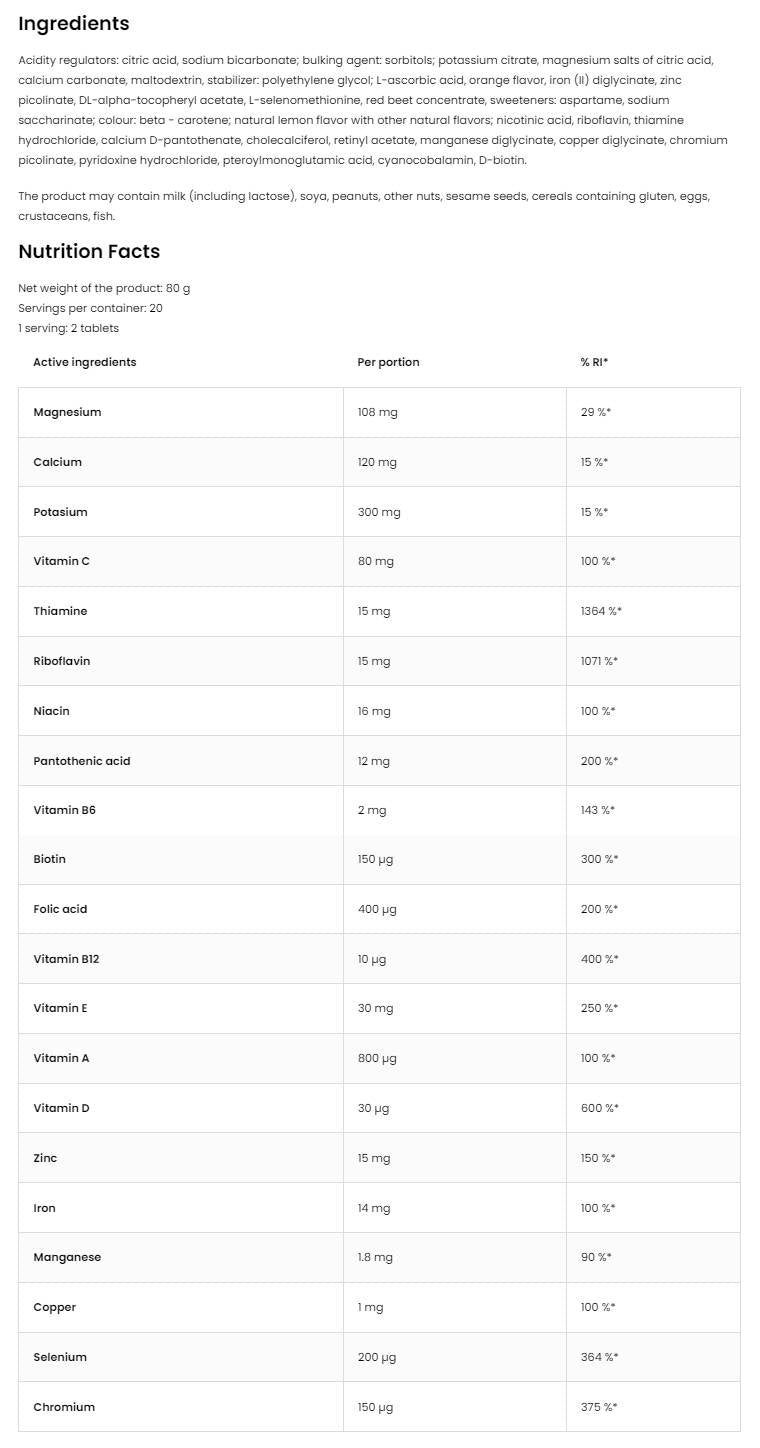 VitaandMinerals | Vitamines et minéraux effervescents 20 comprimés solubles