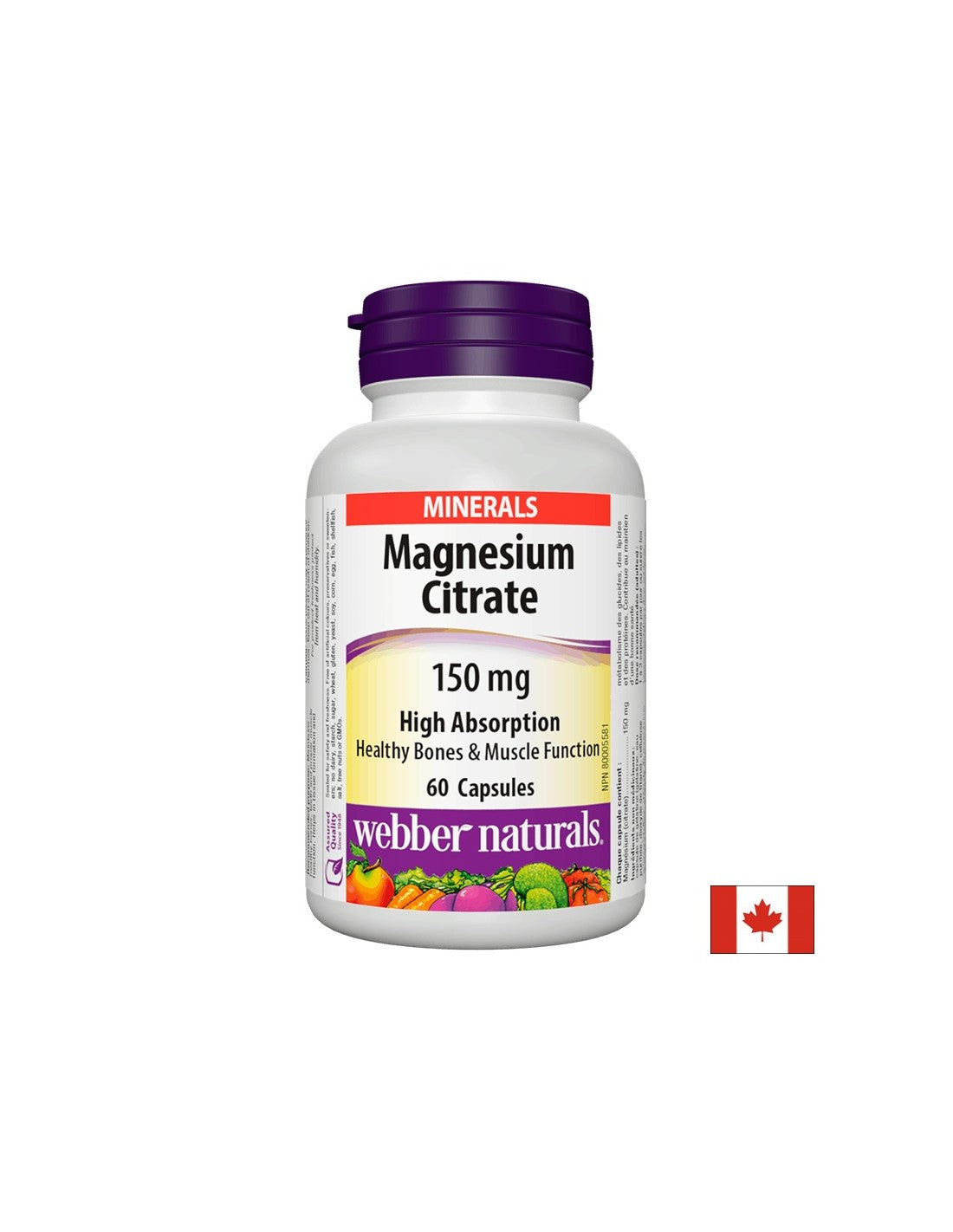 Citrate de magnésium/À haute absorption/150 mg, 60 gélules <tc>Webber Naturals</tc>